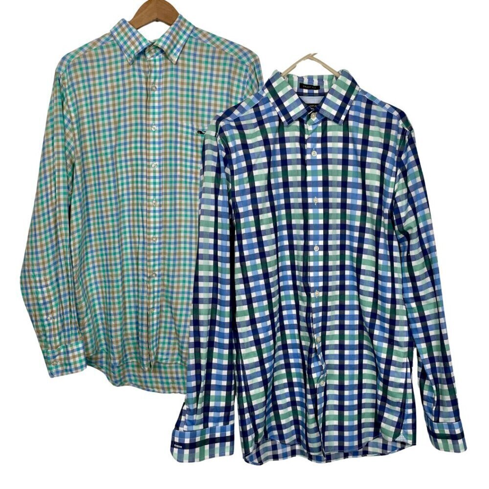 Banana Republic and Vineyard Vines Men's Button Down Plaid Slim Fit Bundle Sz: M